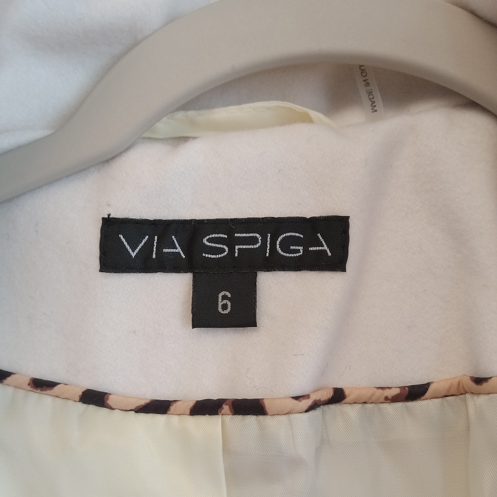VIA SPIGA Women's White Ivory Faux Leather Stand Collar Coat Size 6 $350 - Picture 9 of 12